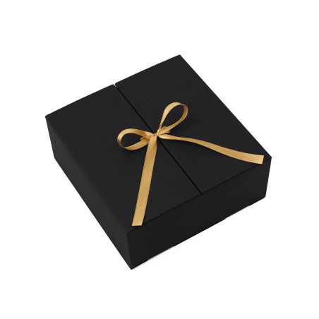 Double Door Black Box with Gold Ribbon | 220x220x90 mm | Superbox