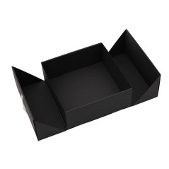 Square Double Door Black Box with Integrated Gold Ribbon