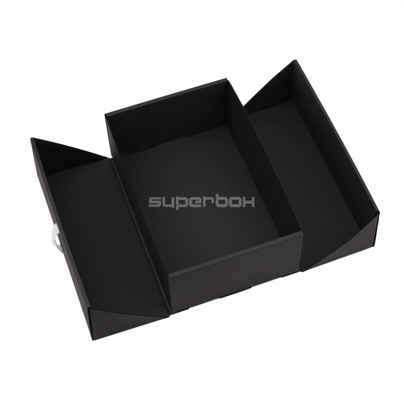 A5 Format Double Door Black Box with Integrated Gold Ribbon