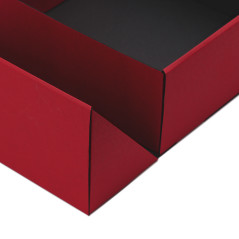 Square red double door box with a ribbon, 220x220x90 mm