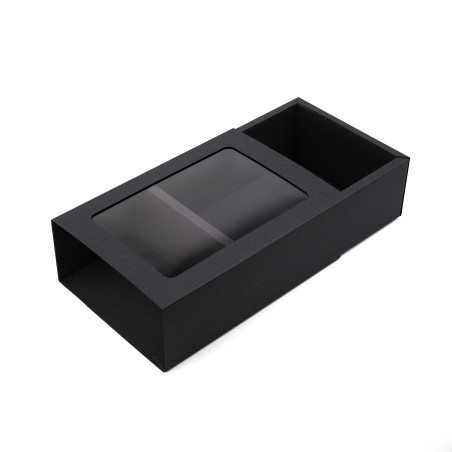 Black gift box with a sleeve and window, 240x160x85 mm