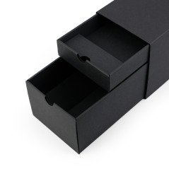 Black oblong gift box for bottle with two drawers, 320x108x90 mm