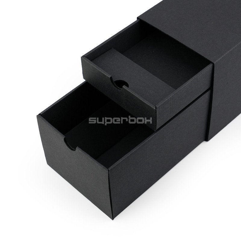 Black Oblong Gift Box for Bottle with Two Drawers