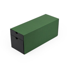 Green oblong gift box for bottle with two drawers, 320x108x90 mm