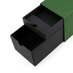 Green oblong gift box for bottle with two drawers, 320x108x90 mm