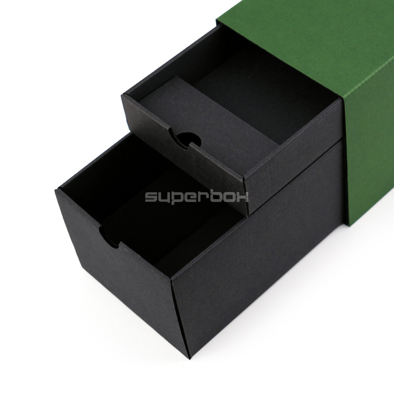 Green Oblong Gift Box for Bottle with Two Drawers