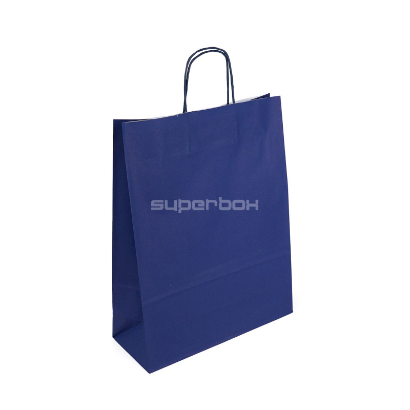 Large dark blue paper bag with twist paper handles, 320x120x400 mm
