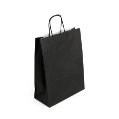 Musta paperikassi kierretyillä paperikahvoilla, 250x110x320 mm