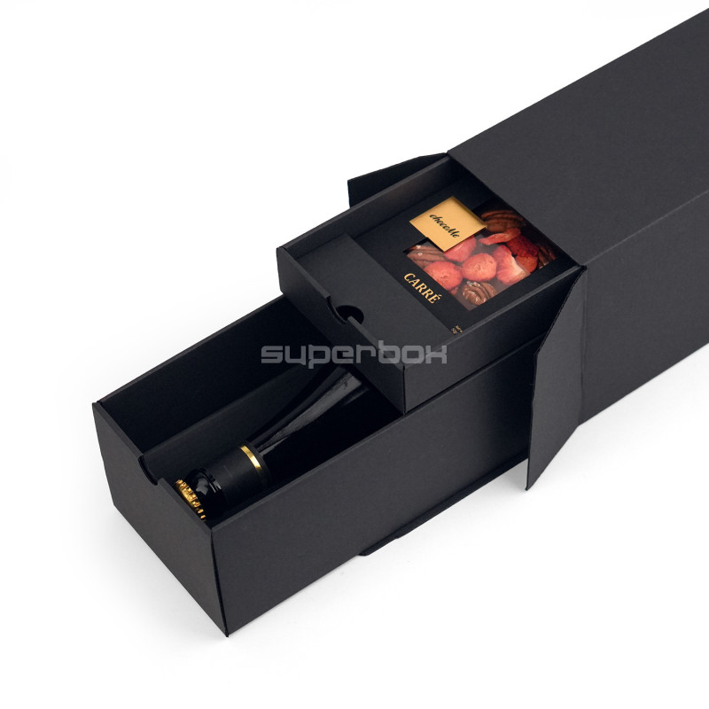 Closed Oblong Black Gift Box for Bottle with Two Drawers Closed Oblong Black Gift Box for Bottle with Two Drawers