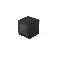 Black cube-shaped gift box with a clear PVC window, 120×120×120 mm
