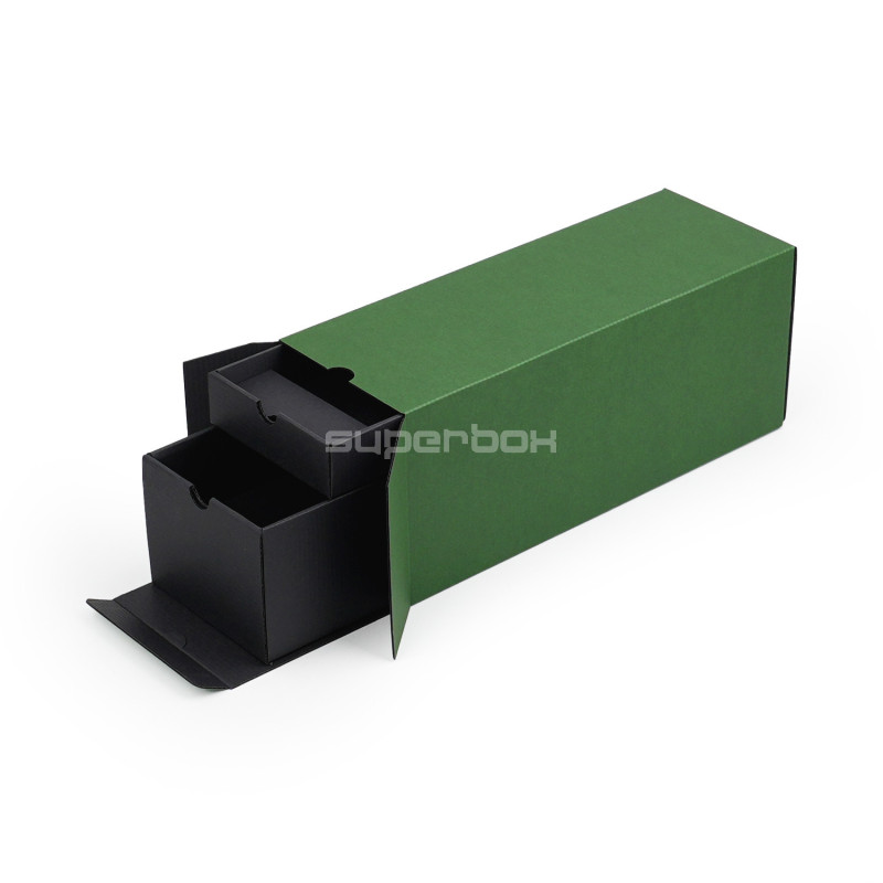 Closed Green Oblong Gift Box for Bottle with Two Drawers