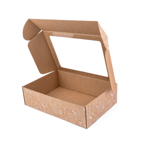 Brown A4 Size Gift Box with Winter Illustrations and Window