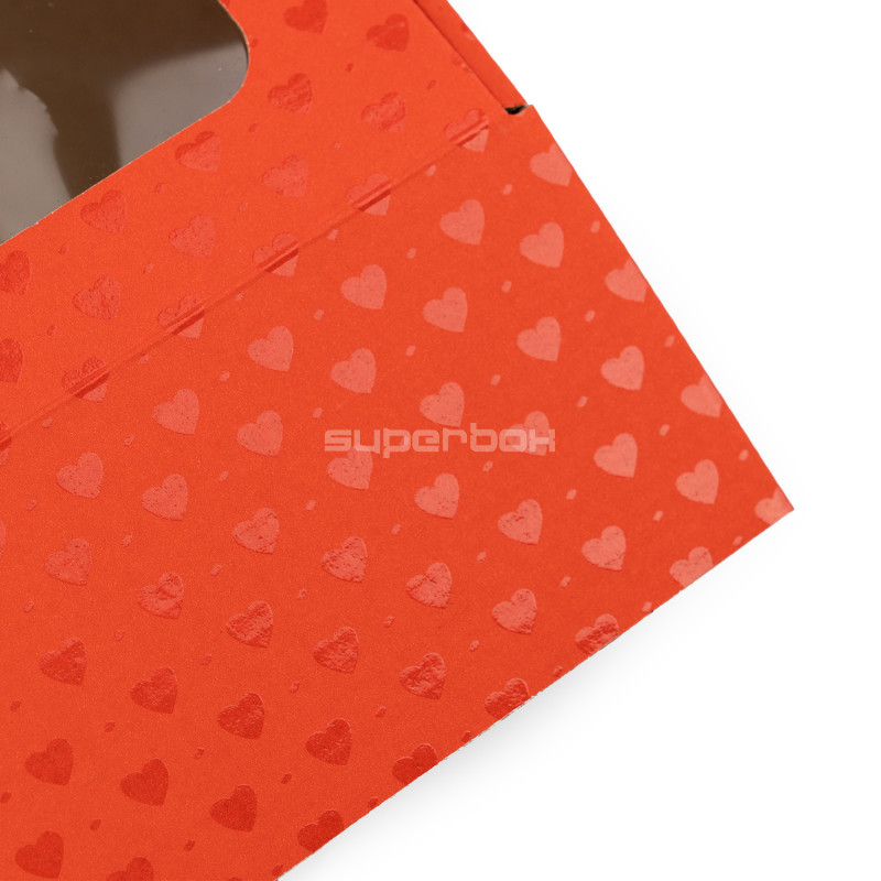 Red Gift Box with Window and Heart Pattern