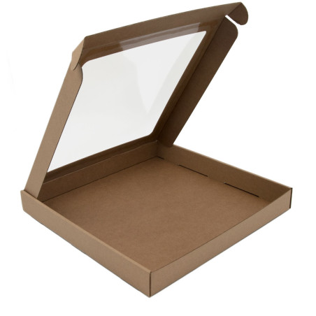 Brown Square Gift Box of Very Small Height with Window