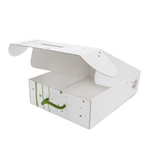 White Gift Box with Window, Handle and Green Christmas Pattern