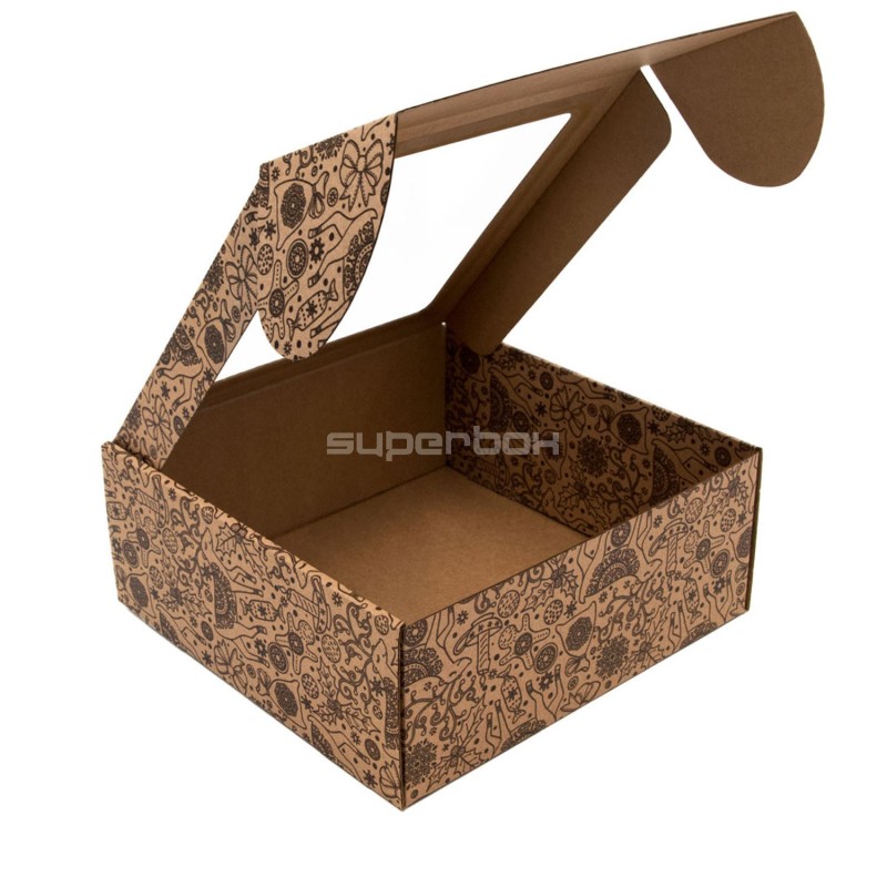 Brown Large Square Gift Box with Clear Window BROWN DEER