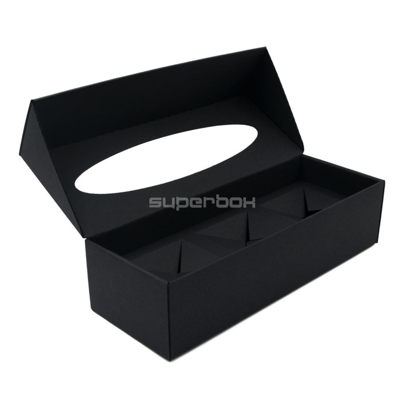 Black Oblong Gift Box with Oval Window for 3 Jars