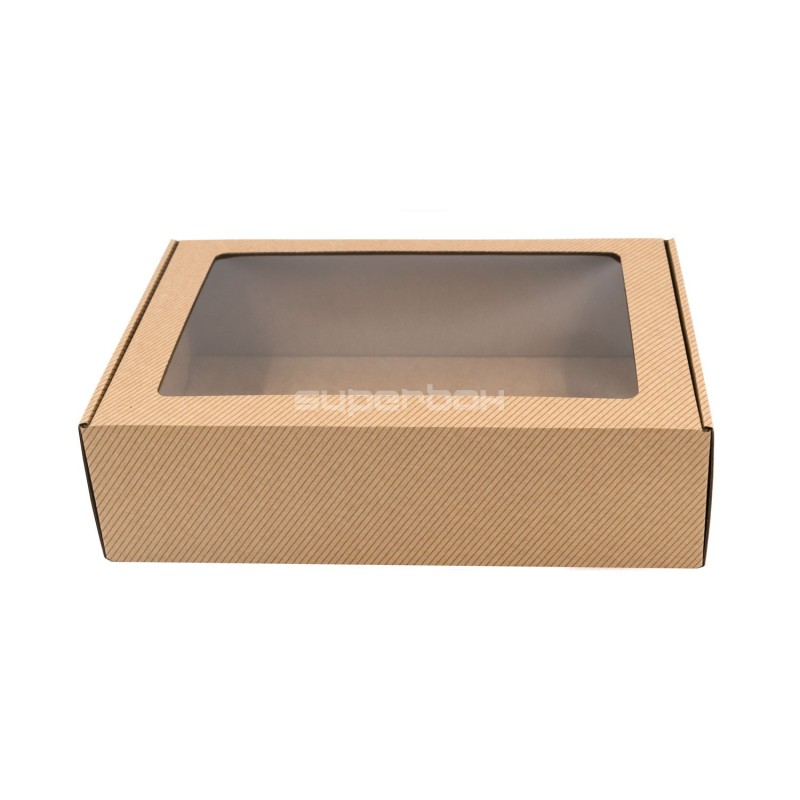 Brown A4 Size Gift Box with Window and Brown Stripes