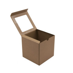 Brown Cube Gift Box with Clear Window