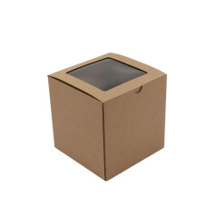 Brown Cube Gift Box with Clear Window