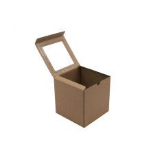 Brown Cube Gift Box with Clear Window