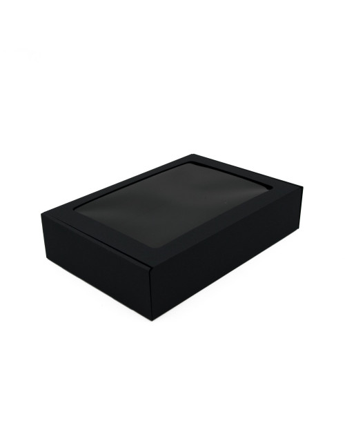 Musta helposti koottava laatikko, jossa on PVC-ikkuna, korkeus 7 cm