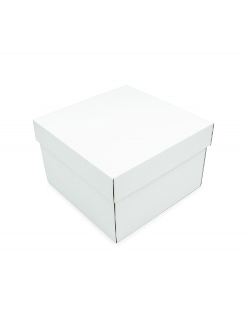 Valkoinen neliön muotoinen keskikokoinen lahjapakkaus taitettuna