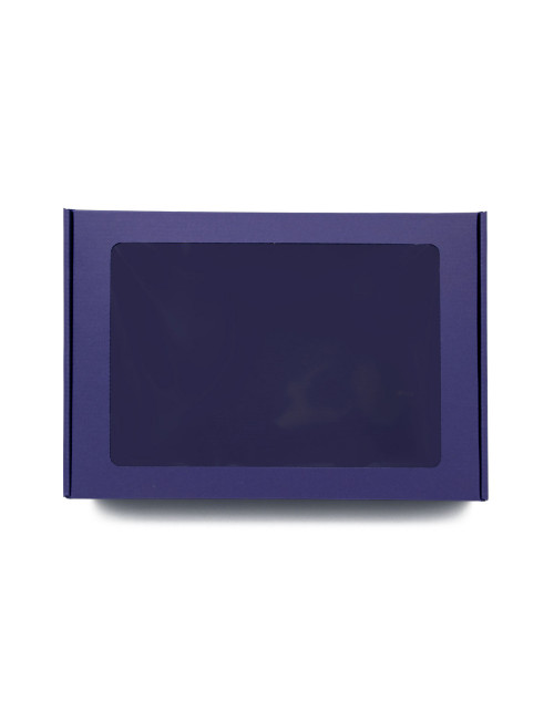 Sininen A4-kokoinen Premium-lahjapakkaus, jossa on ikkuna