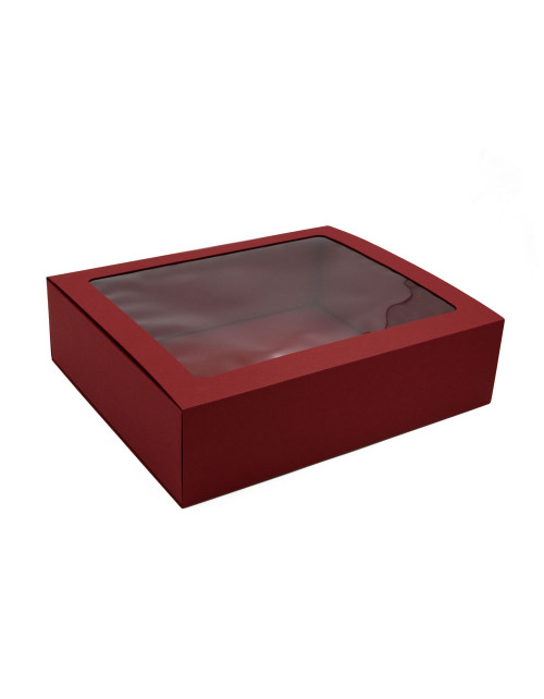 Punainen ylellinen tulitikkurasia-tyylinen lahjapakkaus, jossa on ikkuna