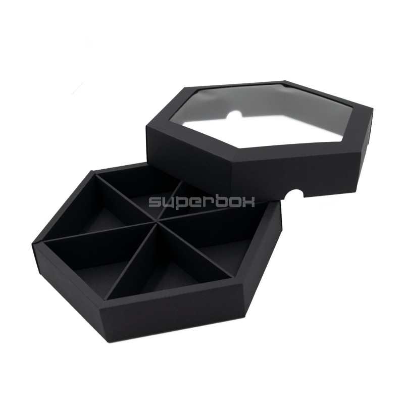 Black Luxury Hexagon Shape Gift Box with Insert and Window