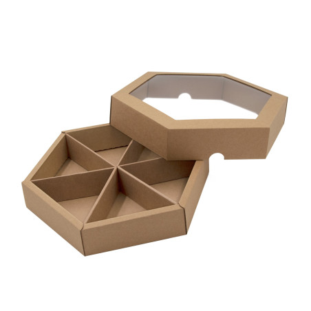 Brown Luxury Hexagon Shape Gift Box with Insert and Window