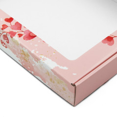 Pink Gift Box with Heart Design and PVC Window