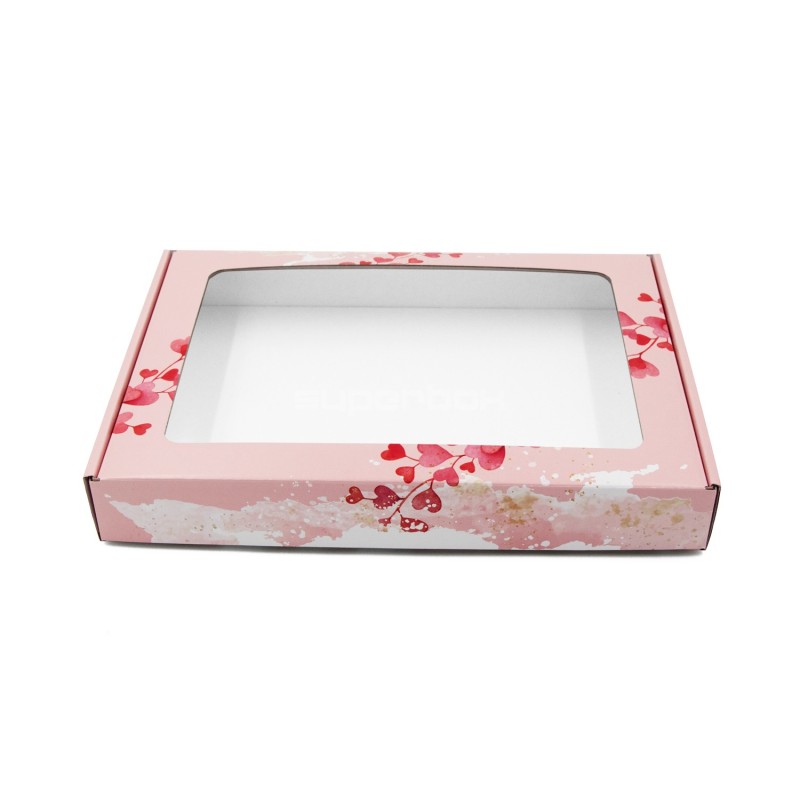 Pink Gift Box with Heart Design and PVC Window