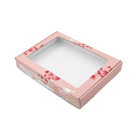 Pink Gift Box with Heart Design and PVC Window