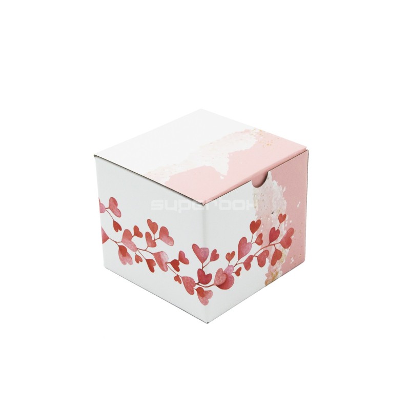 Pink Square Box Cube with Heart Pattern