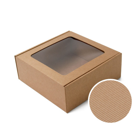 Brown Square Gift Box with Window and Line Pattern