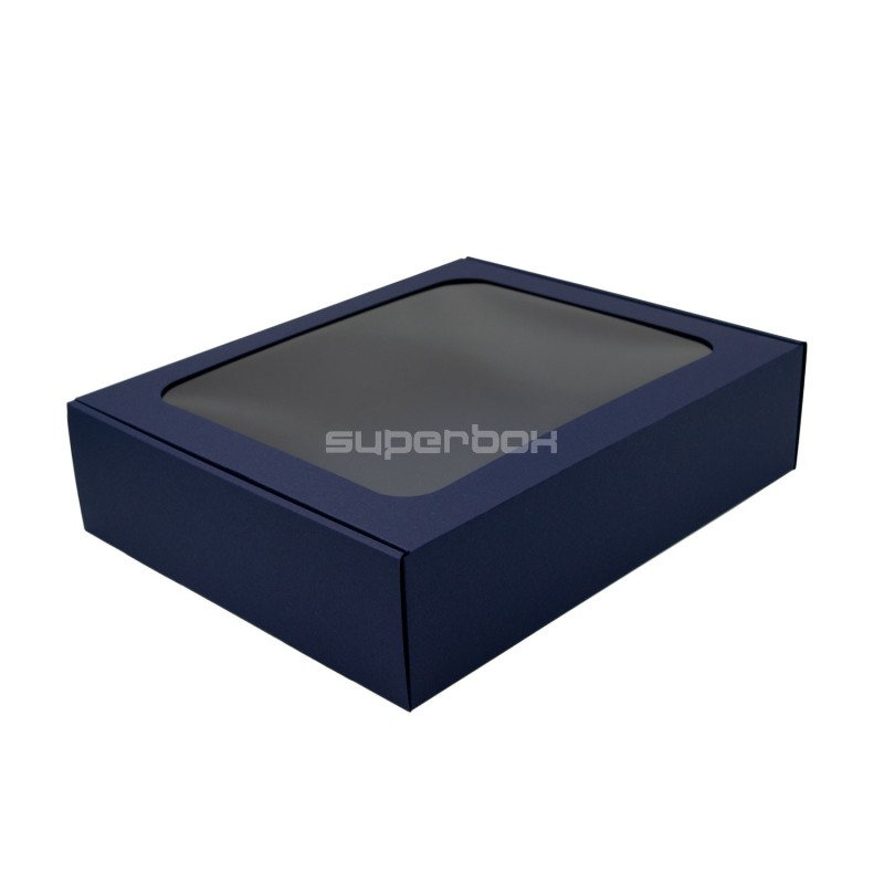 Navy Blue Gift Box with Clear Window for 3 Bottles