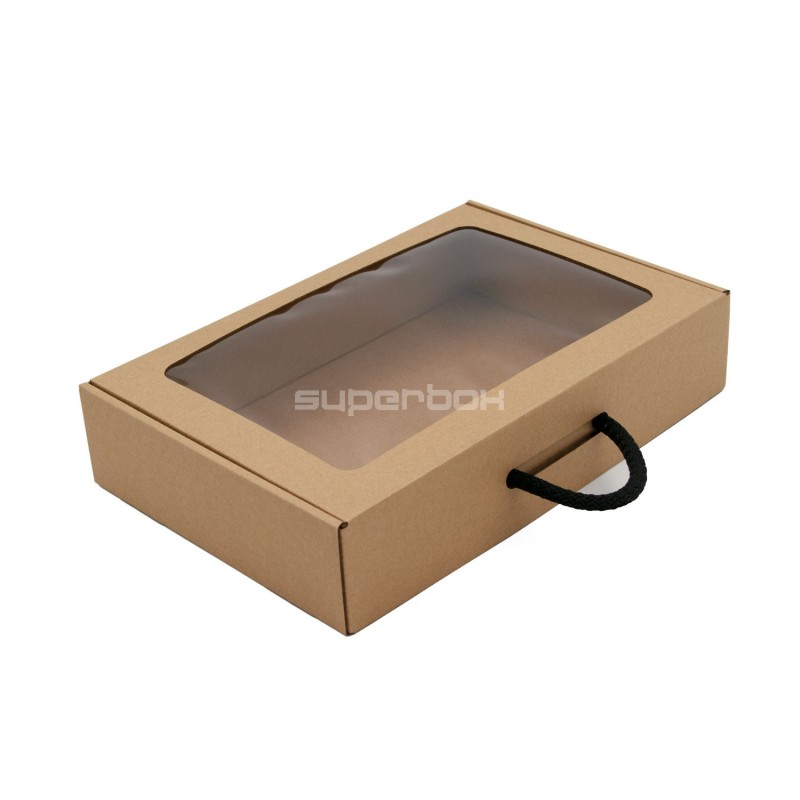 Brown Gift Box - Suitcase with Window and Textile Handle