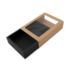 Pull-out Gift Box with Brown Sleeve, Black Bottom and Window