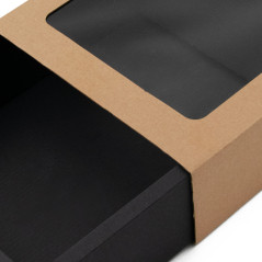 Pull-out Gift Box with Brown Sleeve, Black Bottom and Window