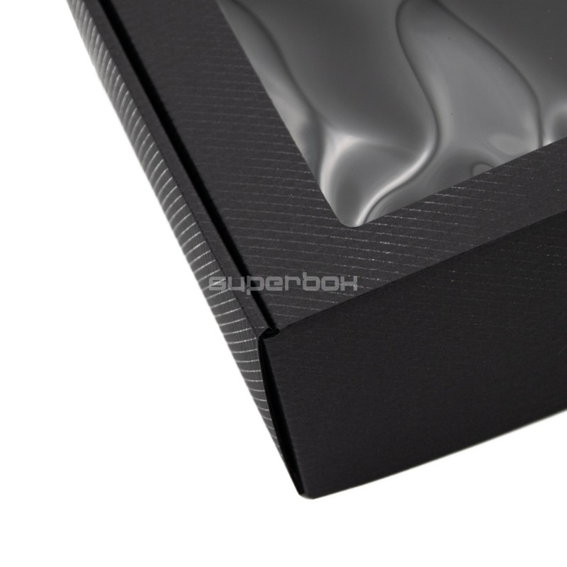 Extended Black PREMIUM Gift Box with Clear Window and Lines