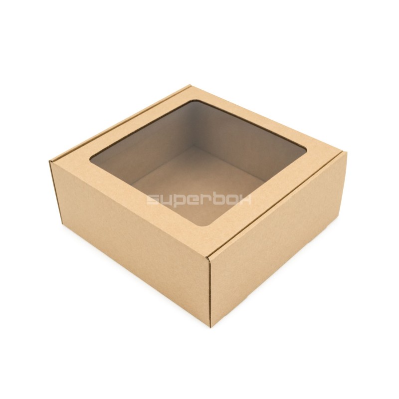 Brown Large Square Gift Box with Clear Window