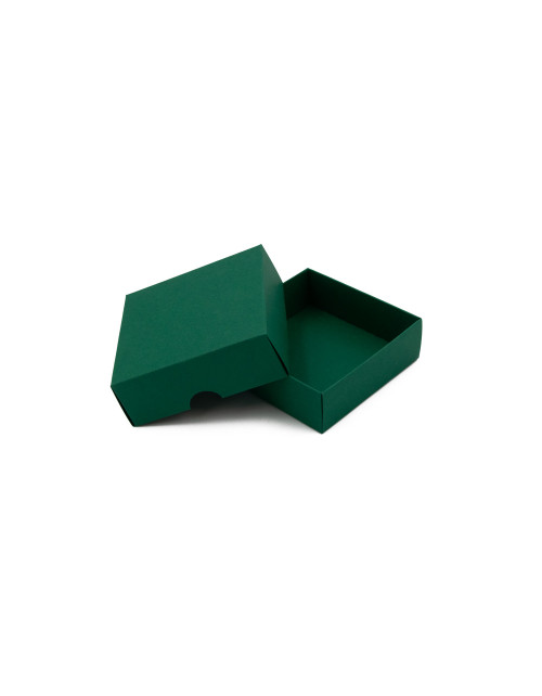 Kaksiosainen pieni neliönmuotoinen smaragdinvärinen pahvilaatikko