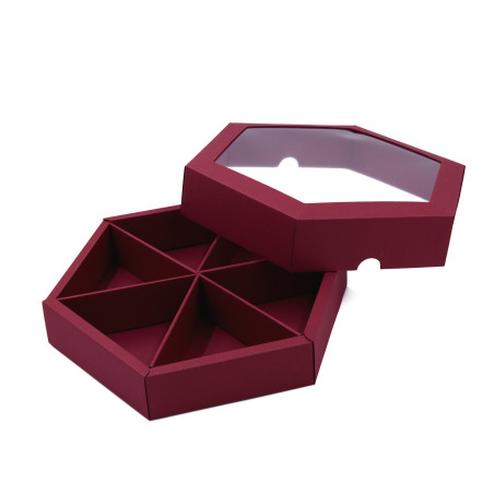 Cherryred Luxury Hexagon Shape Gift Box with Insert and Window