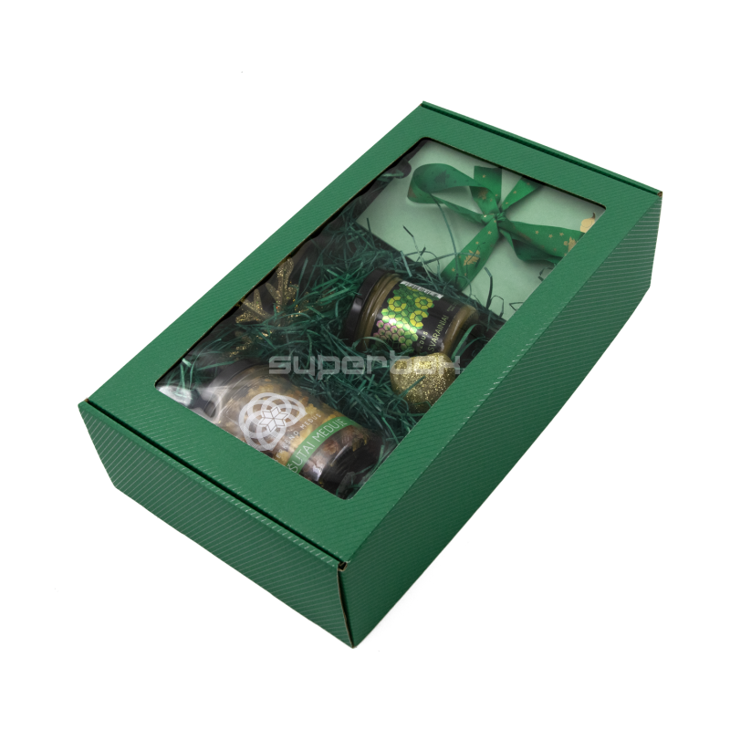 Extended Green PREMIUM Gift Box with Clear Window and Lines