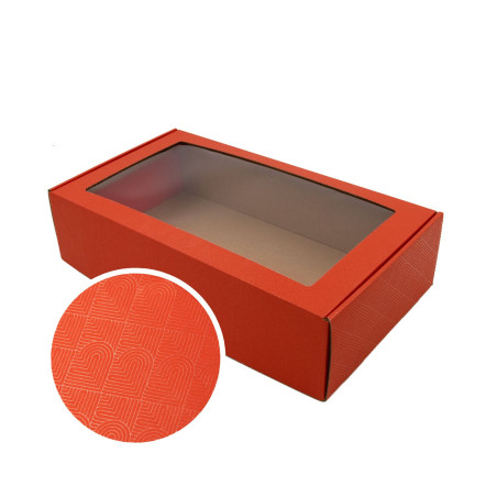 Extended Red PREMIUM Gift Box with Clear Window and Heart Pattern