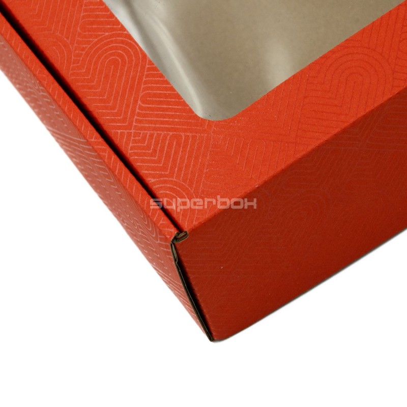 Red Gift Box with PVC Window and Heart Pattern, 6 cm Height