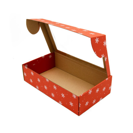 Extended Red PREMIUM Gift Box with Clear Window and SNOWFLAKES