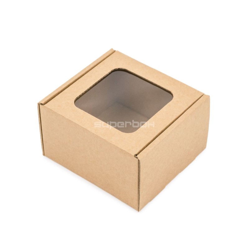 Brown Mini Cube Box with Clear Window