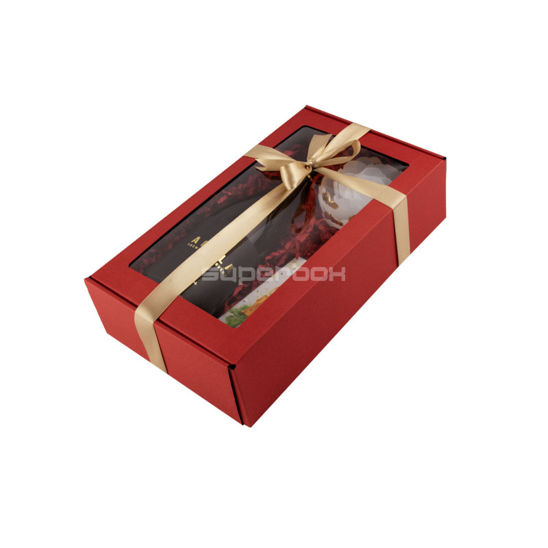 Red Gift Box with Window for Bottle